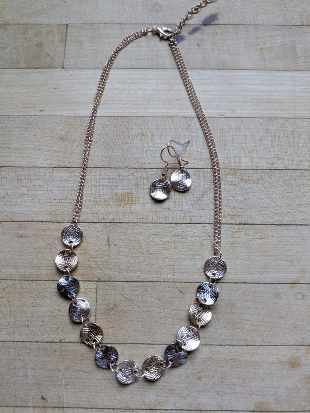 Gold-Tone Mini Disc Necklace and Earring Set, New